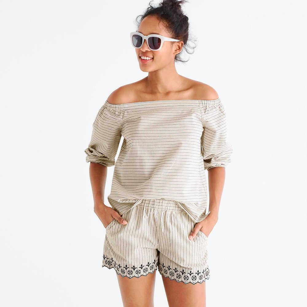 Madewell Indigo-Striped Jardin Off-the-Shoulder Peasant Top